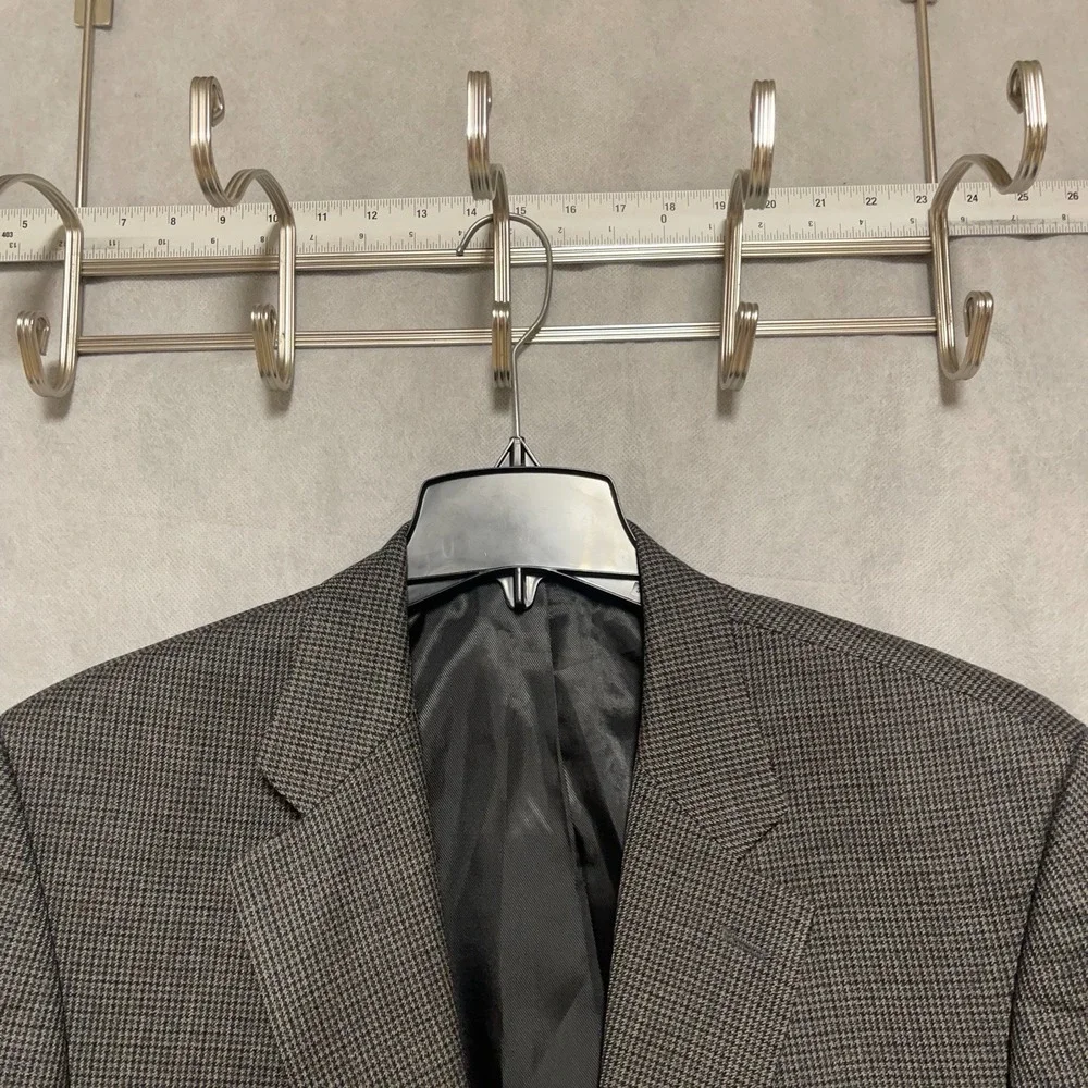 Chaps Blazer Men 42S Gray Beige Houndstooth Wool Flannel Ralph‎ Lauren Coat Luxe